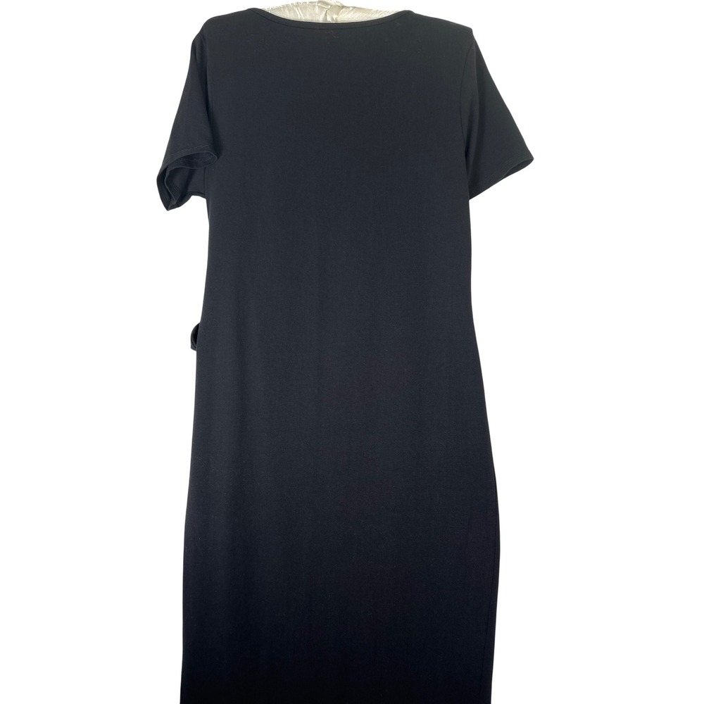 Rachel Zoe Midi Column Dress M Black Side Tie Ruched Minimalist Quiet Luxury - Picture 6 of 10